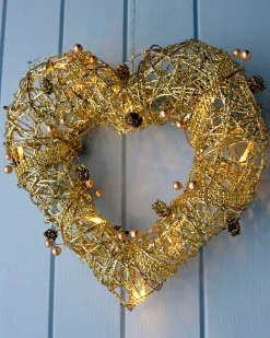 WeRChristmas Pre-Lit Rattan Heart Wreath, 33 Cm^ Novelty|Pre Lit Wreaths
