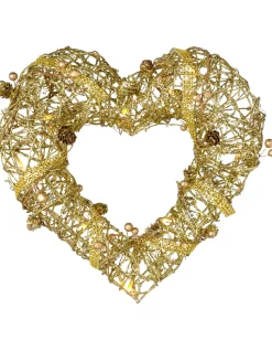 WeRChristmas Pre-Lit Rattan Heart Wreath, 33 Cm^ Novelty|Pre Lit Wreaths