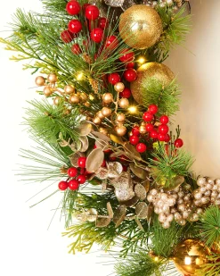 WeRChristmas Pre-Lit Red Berry Mixed Tip Wreath, 76 Cm^ Decorated Wreaths|Pre Lit Wreaths