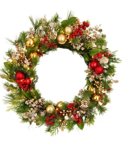 WeRChristmas Pre-Lit Red Berry Mixed Tip Wreath, 76 Cm^ Decorated Wreaths|Pre Lit Wreaths