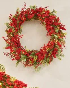 WeRChristmas Pre-Lit Red Berry Wreath, 76 Cm^ Decorated Wreaths|Pre Lit Wreaths