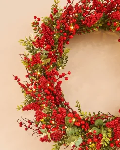 WeRChristmas Pre-Lit Red Berry Wreath, 76 Cm^ Decorated Wreaths|Pre Lit Wreaths