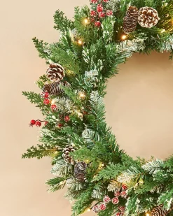 WeRChristmas Pre-Lit Snow Flocked Mixed Tip Wreath, 60 Cm^ Decorated Wreaths|Pre Lit Wreaths