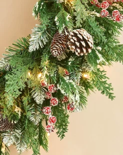 WeRChristmas Pre-Lit Snow Flocked Mixed Tip Wreath, 60 Cm^ Decorated Wreaths|Pre Lit Wreaths