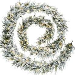 WeRChristmas Pre-Lit Snow Flocked Natural Fir Garland, 18 Ft^ Extra Large Garlands|Snow Flocked Garlands