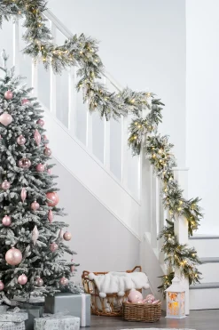 WeRChristmas Pre-Lit Snow Flocked Natural Fir Garland, 18 Ft^ Extra Large Garlands|Snow Flocked Garlands