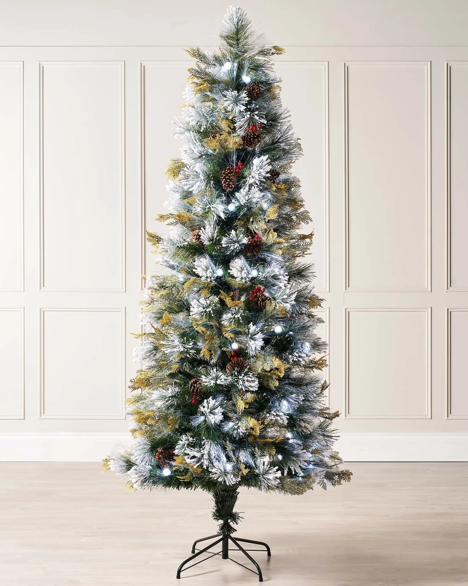 WeRChristmas Pre-Lit Snow Flocked Pinecones & Berries Fibre Optic Christmas Tree, 6 Ft^ Fibre Optic Christmas Trees|Snow Flocked Christmas Trees