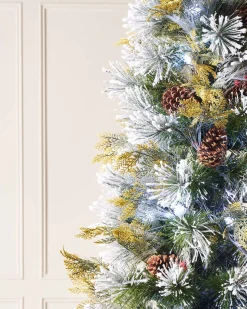 WeRChristmas Pre-Lit Snow Flocked Pinecones & Berries Fibre Optic Christmas Tree, 7 Ft^ Fibre Optic Christmas Trees|Snow Flocked Christmas Trees