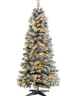 WeRChristmas Pre-Lit Snow Flocked Pop-Up Christmas Tree, 5 Ft^ Budget Christmas Trees|Snow Flocked Christmas Trees