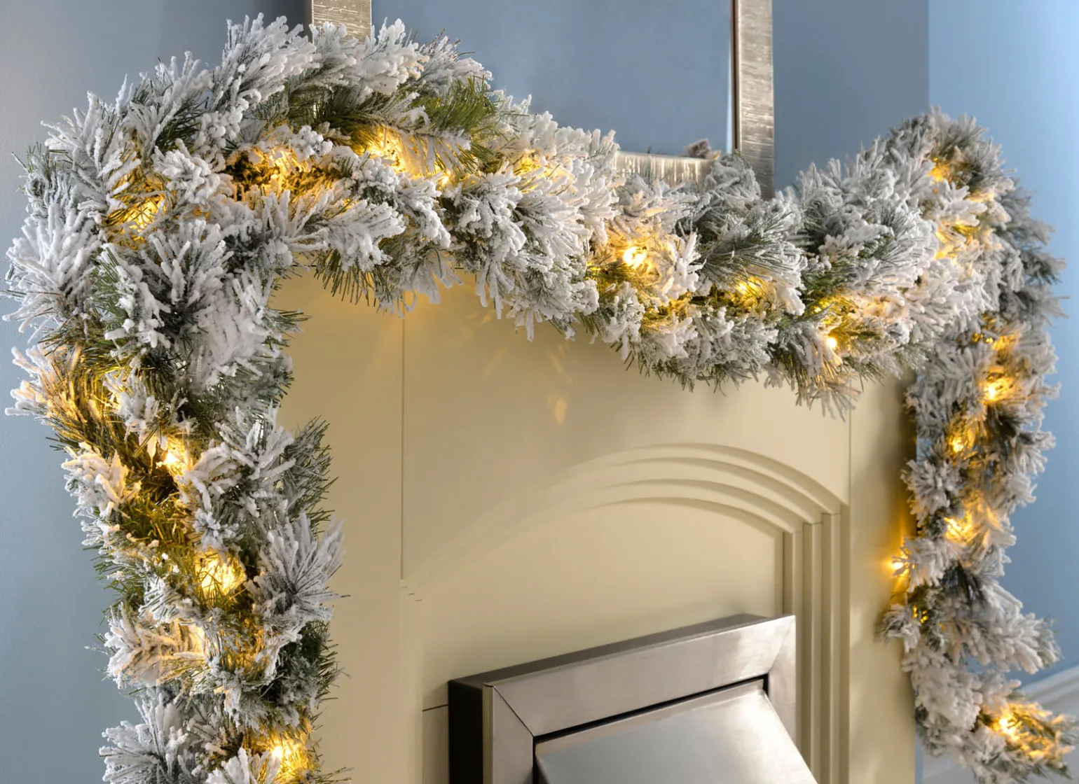 WeRChristmas Pre-Lit Snow Flocked Spruce Garland, 9 Ft^ Snow Flocked Garlands|Pre Lit Garlands