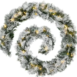 WeRChristmas Pre-Lit Snow Flocked Spruce Garland, 9 Ft^ Snow Flocked Garlands|Pre Lit Garlands