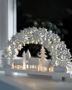 WeRChristmas Pre-Lit Snowflake And Village Scene Arch, 32 Cm^ Table Decorations