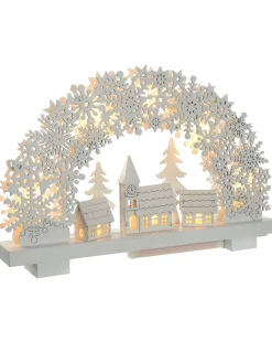 WeRChristmas Pre-Lit Snowflake And Village Scene Arch, 32 Cm^ Table Decorations