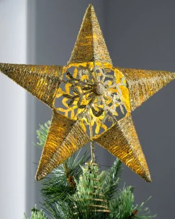 WeRChristmas Pre-Lit Snowflake Christmas Tree Topper, Gold, 31 Cm^ Tree Toppers