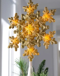 WeRChristmas Pre-Lit Snowflake Christmas Tree Topper, Gold, 29 Cm^ Tree Toppers