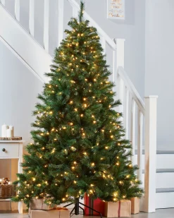 WeRChristmas Pre-Lit Victorian Pine Multi-Function Christmas Tree, 7 Ft^ Budget Christmas Trees|Pre Lit Christmas Trees