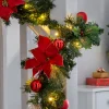 WeRChristmas Pre-Lit Warm White Decorated Garland, Red/Gold, 9 Ft^ Decorated Garlands|Pre Lit Garlands