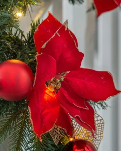 WeRChristmas Pre-Lit Warm White Decorated Garland, Red/Gold, 9 Ft^ Decorated Garlands|Pre Lit Garlands