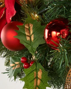 WeRChristmas Pre-Lit Warm White Decorated Wreath, Red/Gold, 60 Cm^ Decorated Wreaths|Pre Lit Wreaths