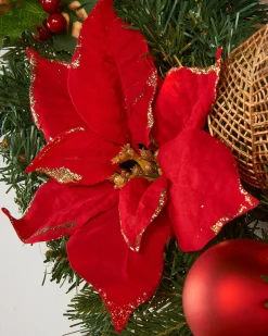 WeRChristmas Pre-Lit Warm White Decorated Wreath, Red/Gold, 60 Cm^ Decorated Wreaths|Pre Lit Wreaths