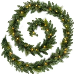 WeRChristmas Pre-Lit Warm White LEDs Garland, 18 Ft^ Plain Garlands|Pre Lit Garlands