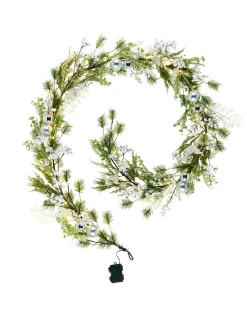 WeRChristmas Pre-Lit White Berry Mixed Tip Garland, 9 Ft^ Decorated Garlands|Pre Lit Garlands