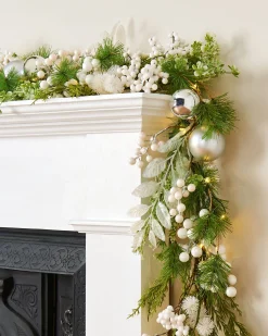 WeRChristmas Pre-Lit White Berry Mixed Tip Garland, 9 Ft^ Decorated Garlands|Pre Lit Garlands