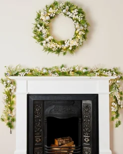 WeRChristmas Pre-Lit White Berry Mixed Tip Garland, 9 Ft^ Decorated Garlands|Pre Lit Garlands