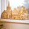 WeRChristmas Pre-Lit Wooden Church And Village Scene, 35 Cm^ Table Decorations