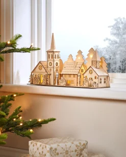 WeRChristmas Pre-Lit Wooden Church And Village Scene, 35 Cm^ Table Decorations