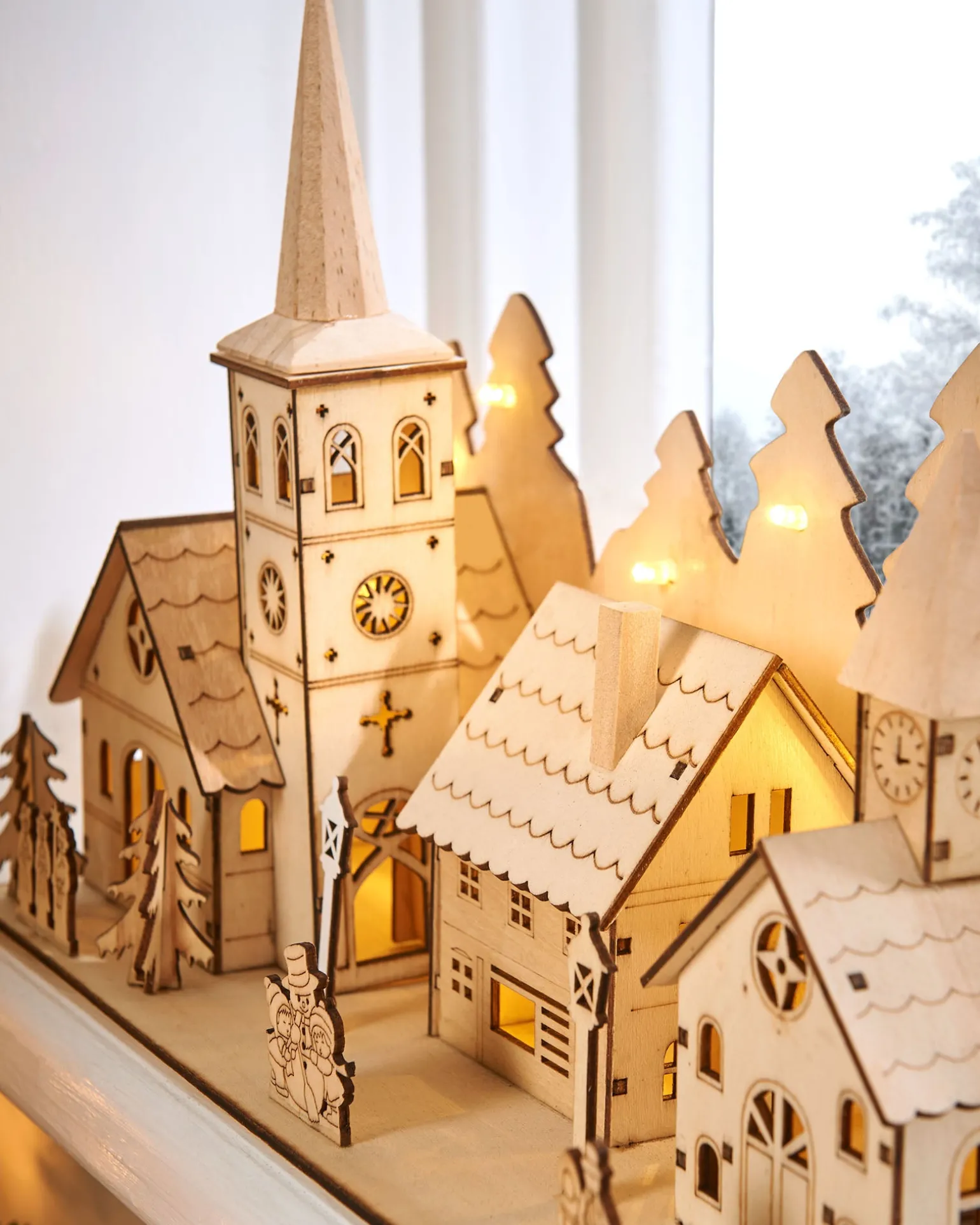 WeRChristmas Pre-Lit Wooden Church And Village Scene, 35 Cm^ Table Decorations