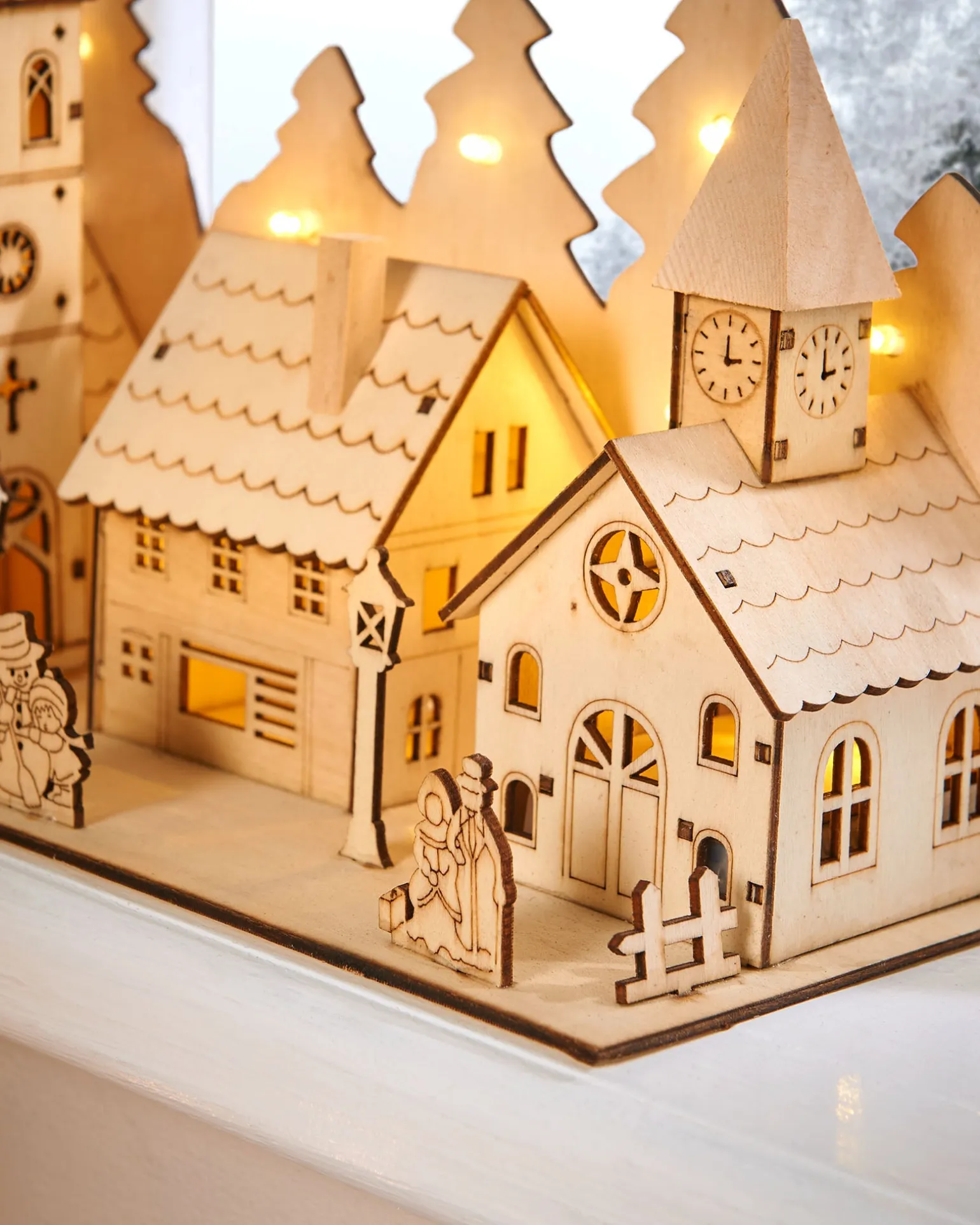 WeRChristmas Pre-Lit Wooden Church And Village Scene, 35 Cm^ Table Decorations