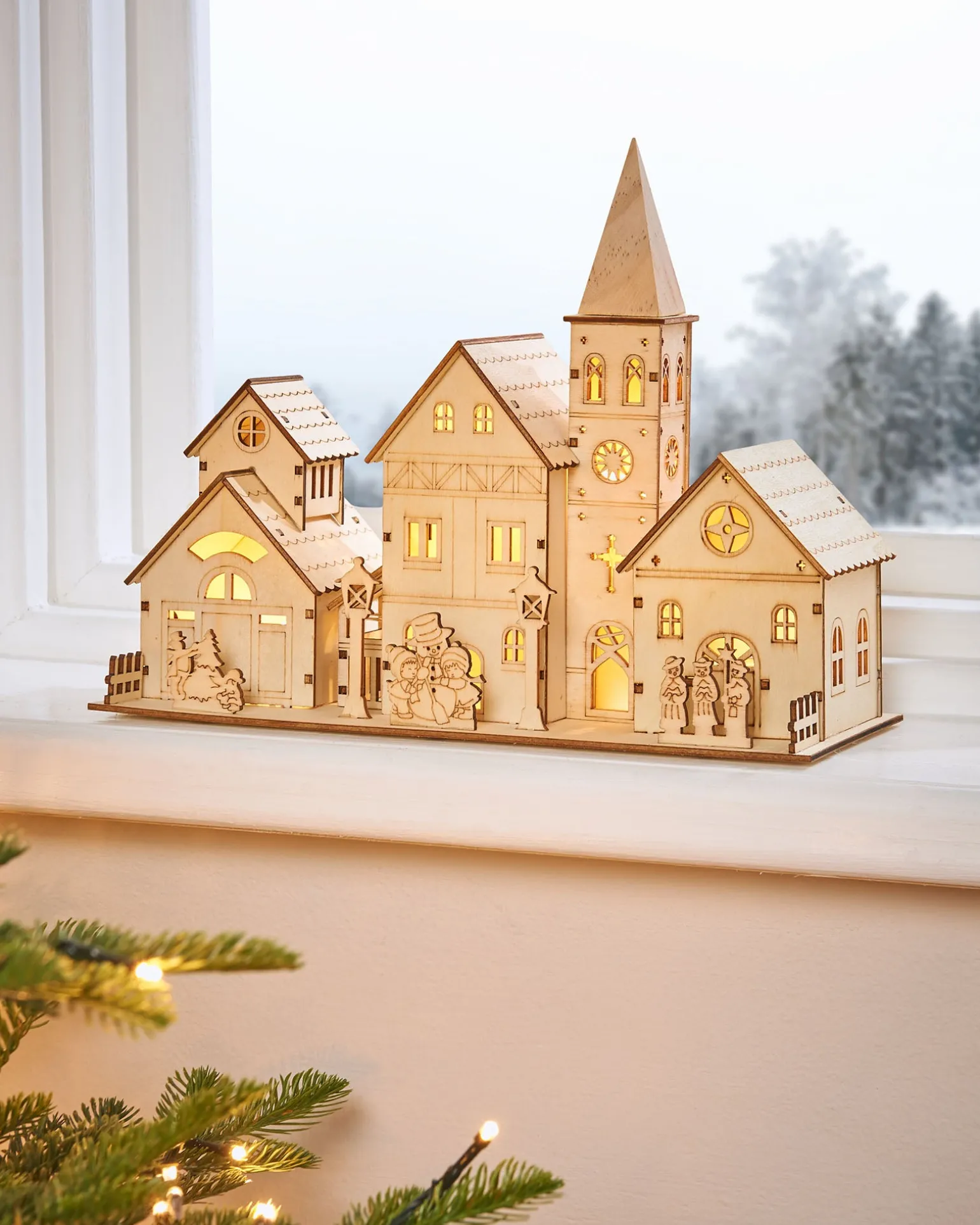 WeRChristmas Pre-Lit Wooden Church Scene, 28 Cm^ Table Decorations
