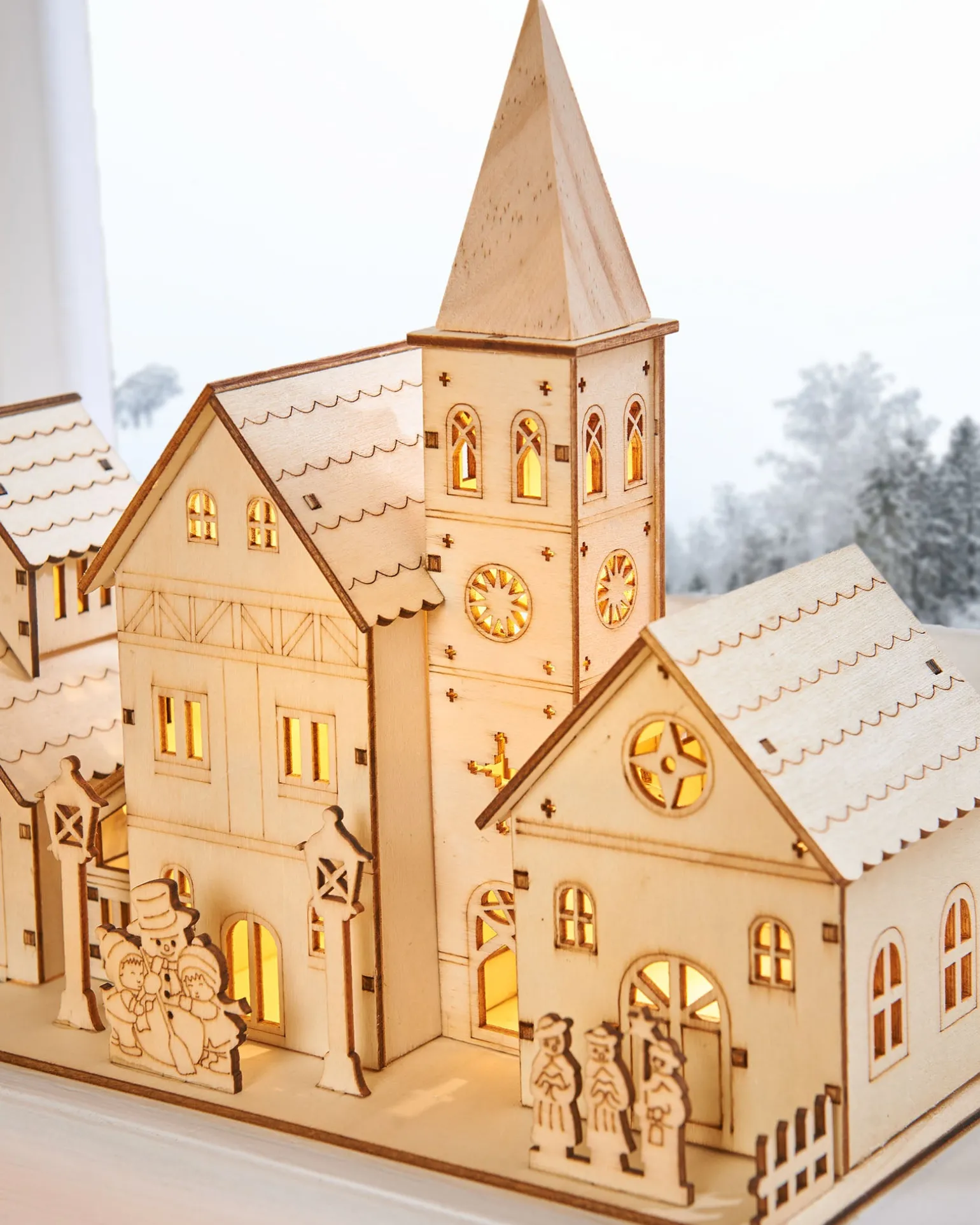 WeRChristmas Pre-Lit Wooden Church Scene, 28 Cm^ Table Decorations