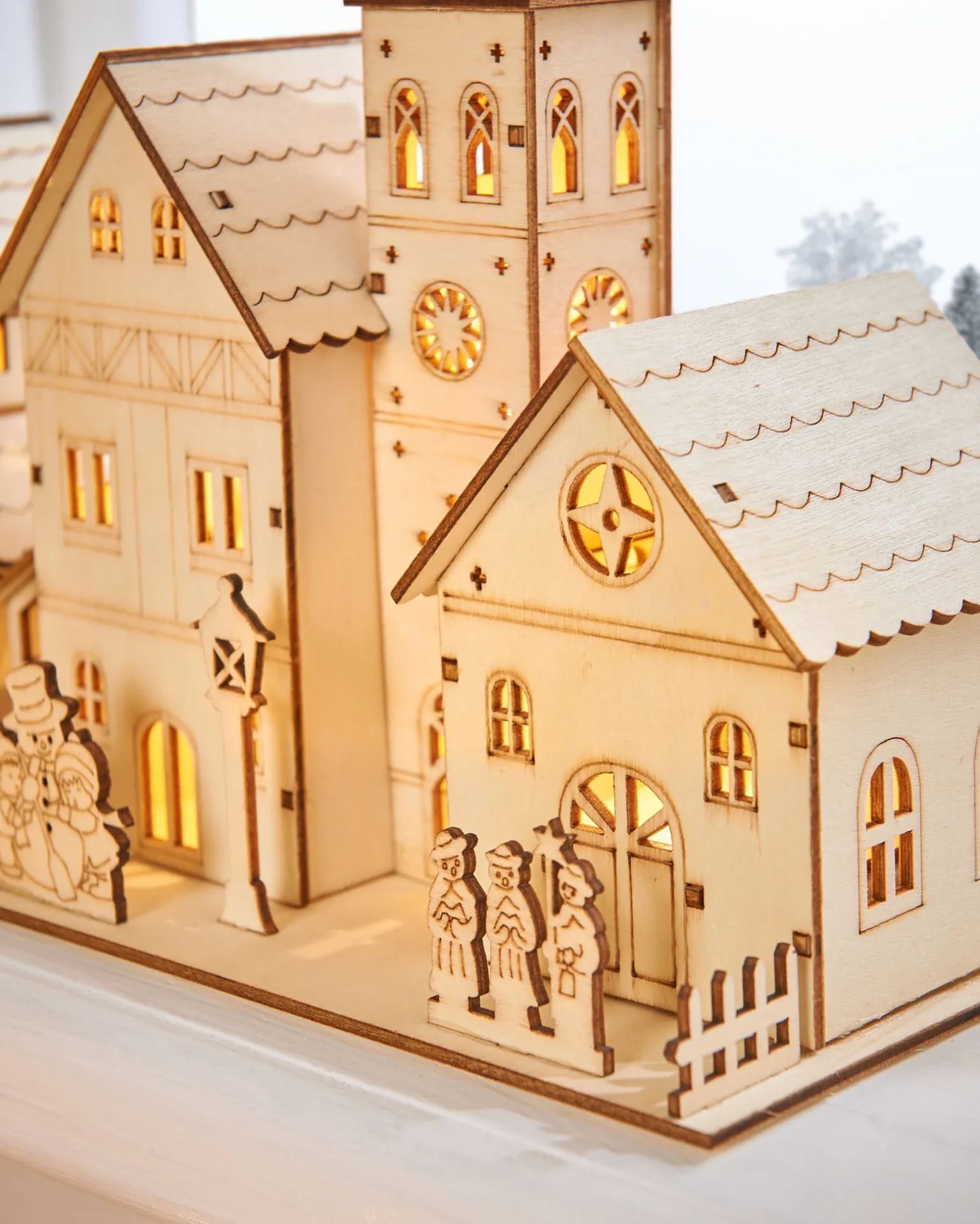 WeRChristmas Pre-Lit Wooden Church Scene, 28 Cm^ Table Decorations