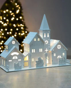 WeRChristmas Pre-Lit Wooden Church Scene, 22 Cm^ Table Decorations