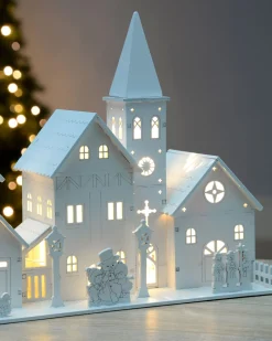 WeRChristmas Pre-Lit Wooden Church Scene, 22 Cm^ Table Decorations