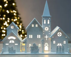 WeRChristmas Pre-Lit Wooden Church Scene, 22 Cm^ Table Decorations