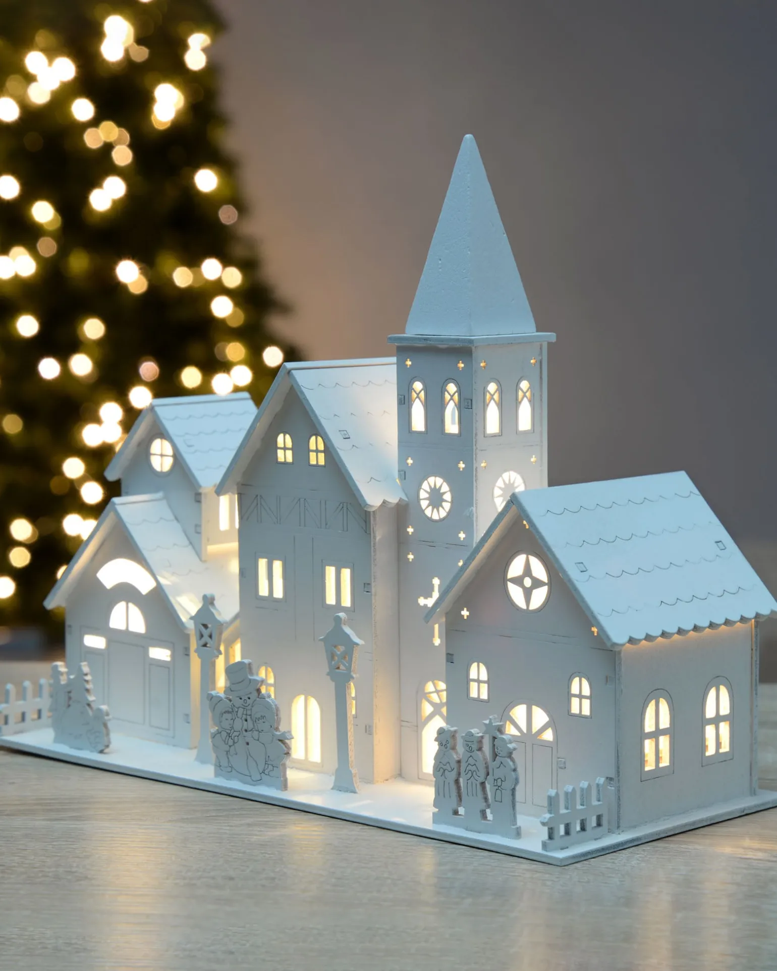 WeRChristmas Pre-Lit Wooden Church Scene, 22 Cm^ Table Decorations