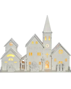 WeRChristmas Pre-Lit Wooden Church Scene, 22 Cm^ Table Decorations