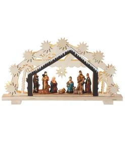 WeRChristmas Pre-Lit Wooden Nativity Scene, 26 Cm^ Table Decorations