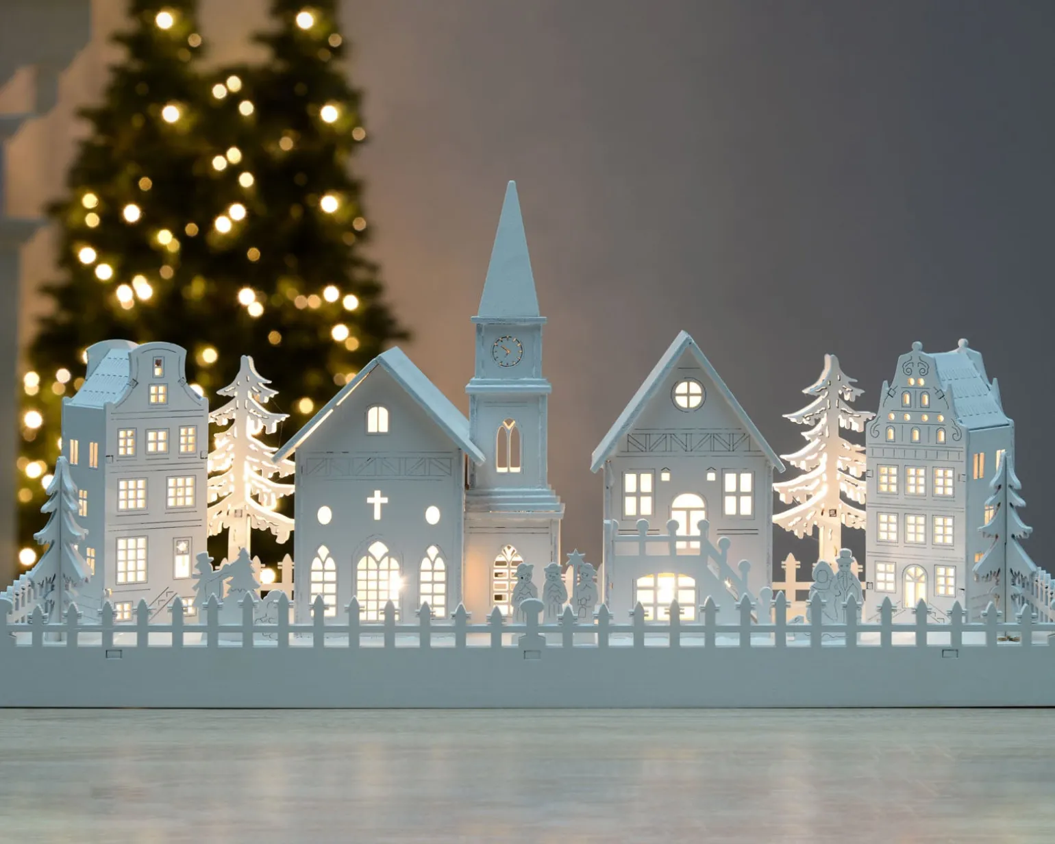 WeRChristmas Pre-Lit Wooden Village Church Scene, 45 Cm^ Table Decorations