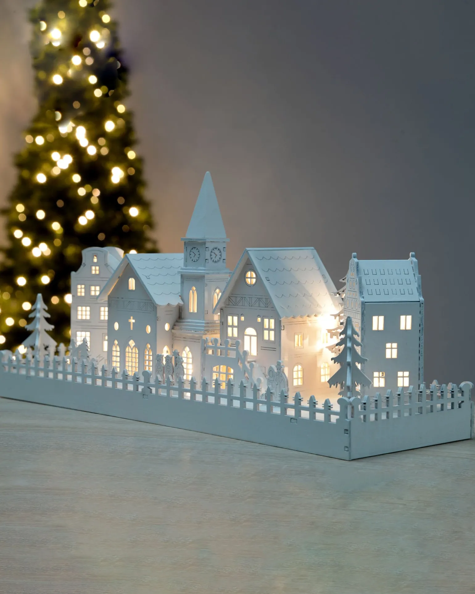 WeRChristmas Pre-Lit Wooden Village Church Scene, 45 Cm^ Table Decorations