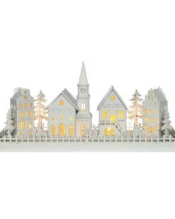 WeRChristmas Pre-Lit Wooden Village Church Scene, 45 Cm^ Table Decorations