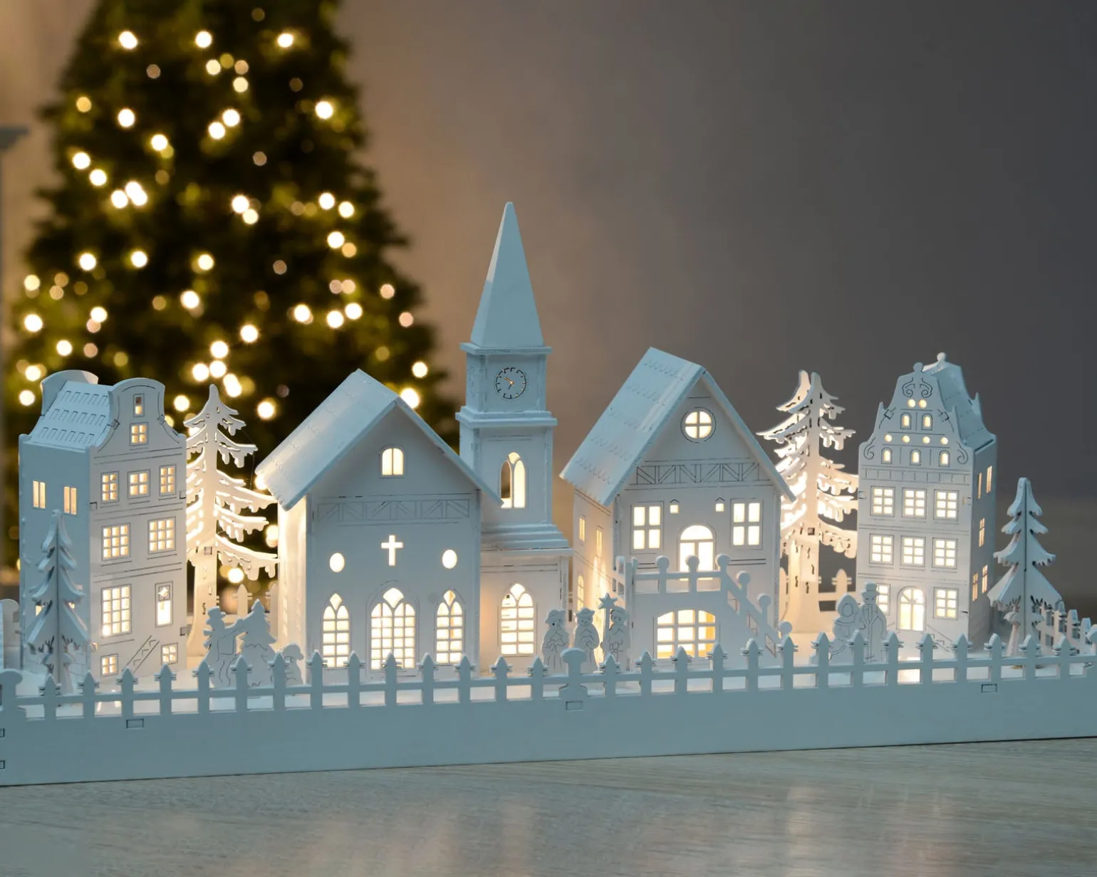 WeRChristmas Pre-Lit Wooden Village Church Scene, 45 Cm^ Table Decorations
