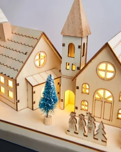 WeRChristmas Pre-Lit Wooden Village Scene, Neutral, 48 Cm^ Table Decorations
