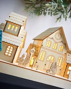 WeRChristmas Pre-Lit Wooden Village Scene, Neutral, 48 Cm^ Table Decorations