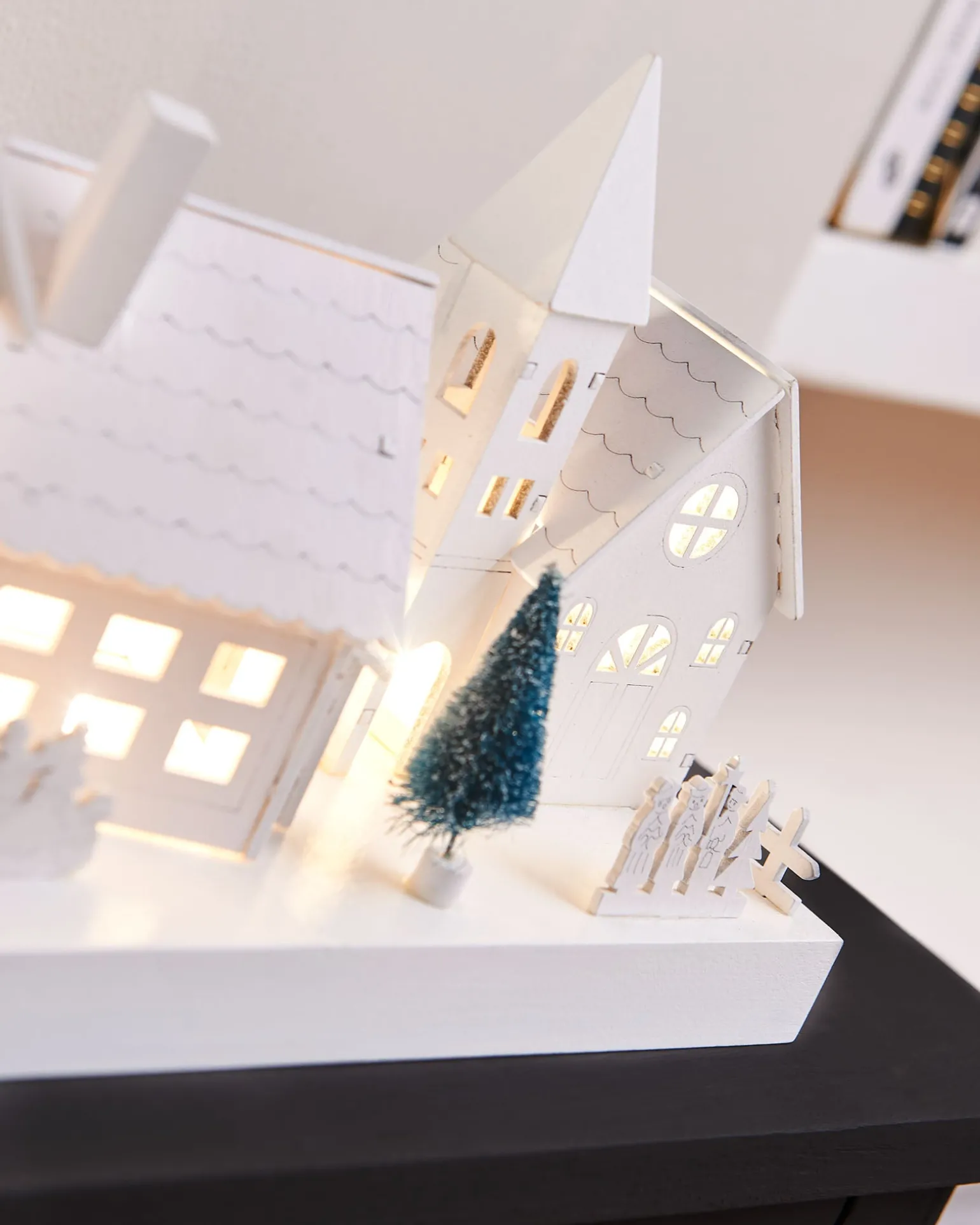 WeRChristmas Pre-Lit Wooden Village Scene, White, 48 Cm^ Table Decorations