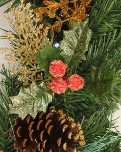 WeRChristmas Pre-Lit Wreath, Red/Gold, 60 Cm^ Decorated Wreaths|Pre Lit Wreaths