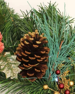 WeRChristmas Pre-Lit Wreath, Red/Gold, 60 Cm^ Decorated Wreaths|Pre Lit Wreaths